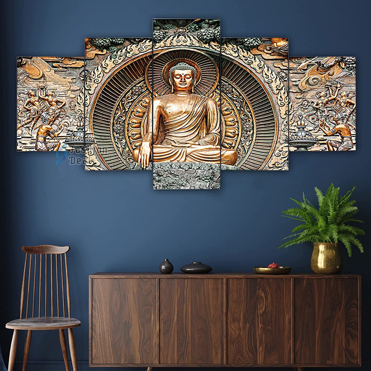 MDF Framed 3D Buddha Wall Painting Set of 5 Pcs for Home Decoration