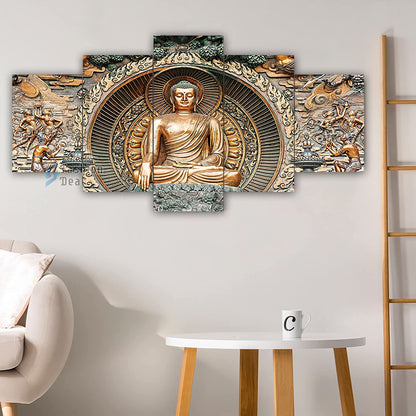 MDF Framed 3D Buddha Wall Painting Set of 5 Pcs for Home Decoration