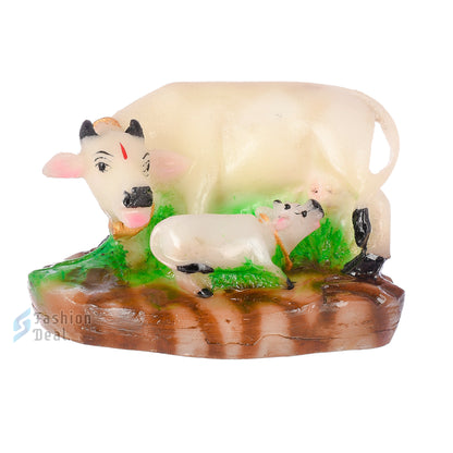 Polyresin Kamdhenu Cow and Calf Idol - Glossy Finish Holy Vastu Spiritual Showpiece