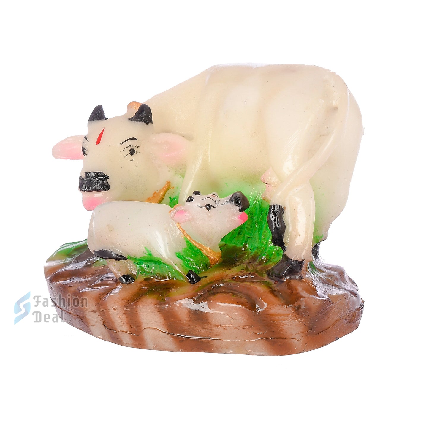 Polyresin Kamdhenu Cow and Calf Idol - Glossy Finish Holy Vastu Spiritual Showpiece