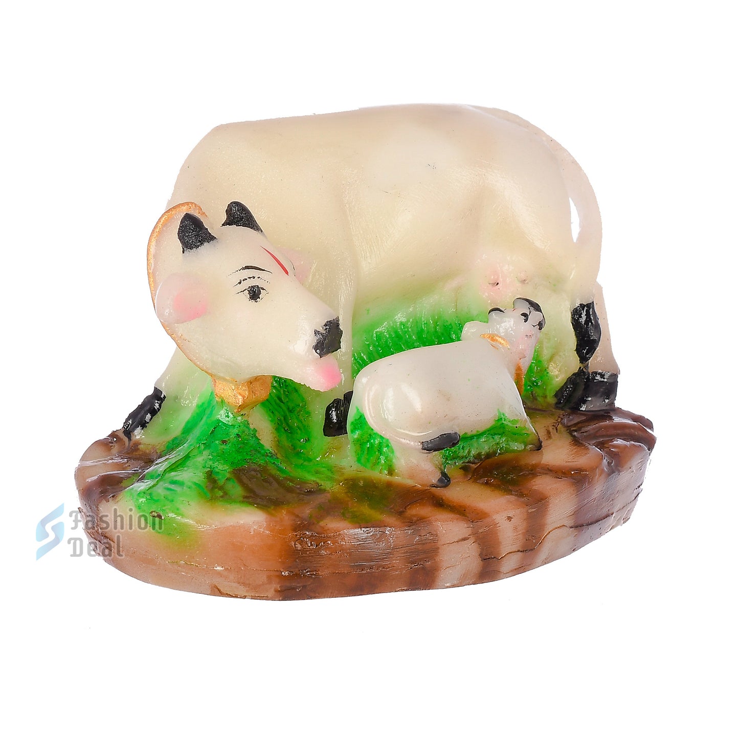 Polyresin Kamdhenu Cow and Calf Idol - Glossy Finish Holy Vastu Spiritual Showpiece