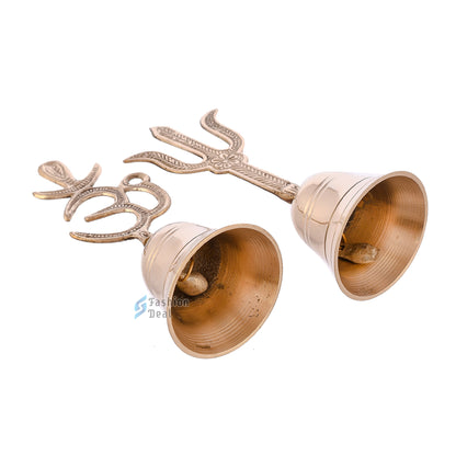 Decorative Om & Trushil Brass Hand Bell for Pooja – Ghanti for Mandir, Home, and Office Temple