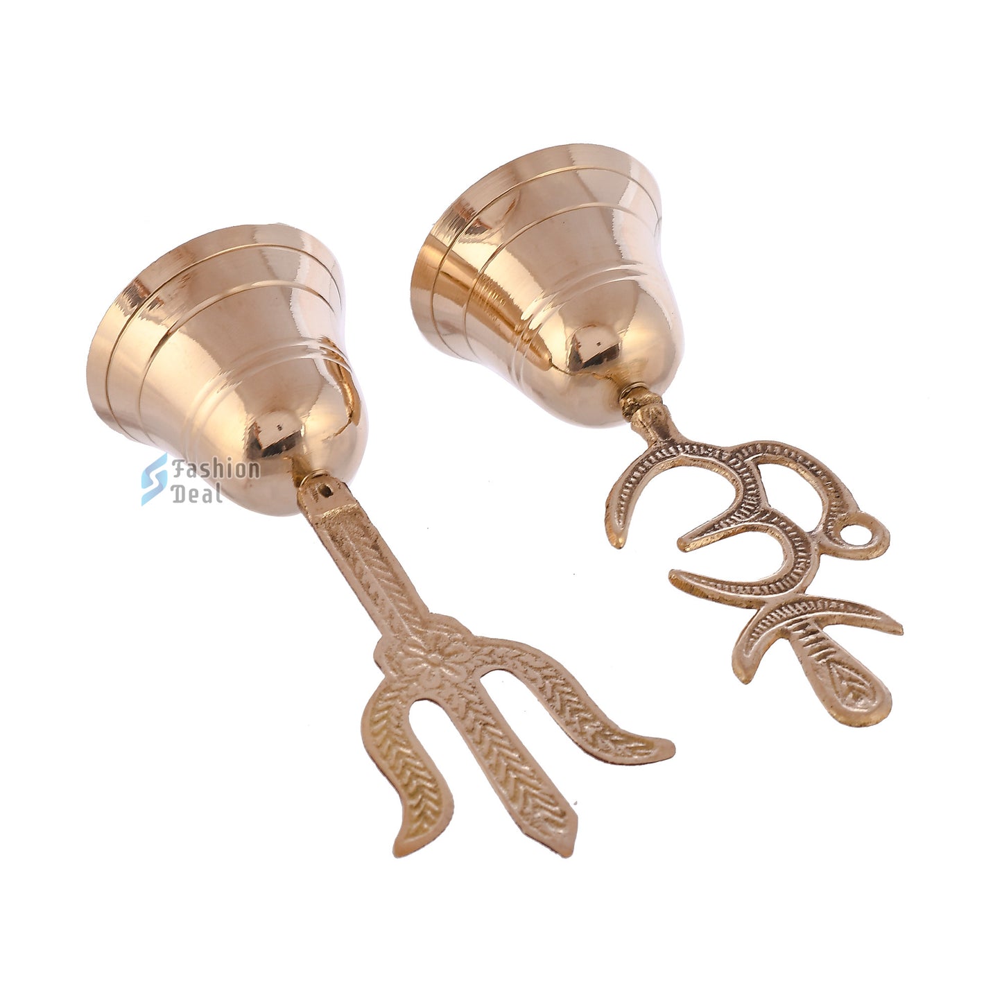 Decorative Om & Trushil Brass Hand Bell for Pooja – Ghanti for Mandir, Home, and Office Temple