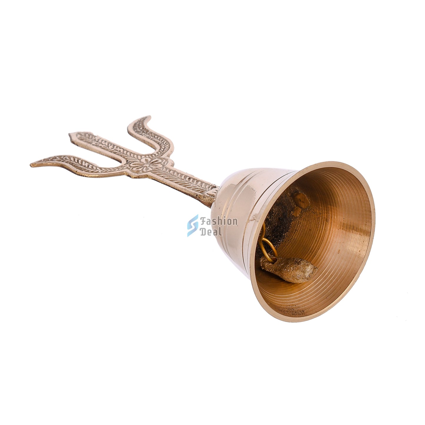 Decorative Om & Trushil Brass Hand Bell for Pooja – Ghanti for Mandir, Home, and Office Temple