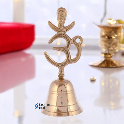 Decorative Om & Trushil Brass Hand Bell for Pooja – Ghanti for Mandir, Home, and Office Temple