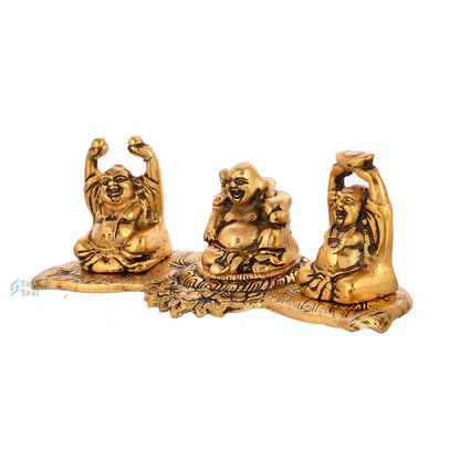 Elegant Metal Three/Triple Laughing Buddha Statue Idols for Gifting & Home Decoration | Spiritual & Artistic Decor