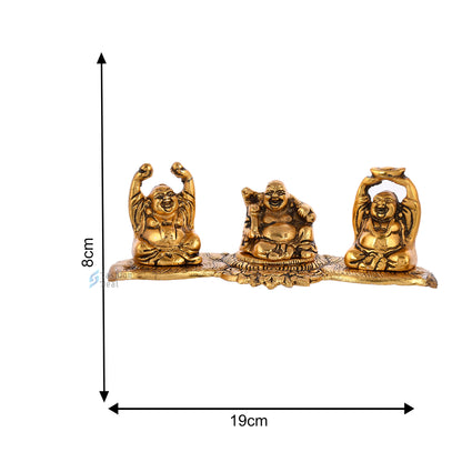 Elegant Metal Three/Triple Laughing Buddha Statue Idols for Gifting & Home Decoration | Spiritual & Artistic Decor