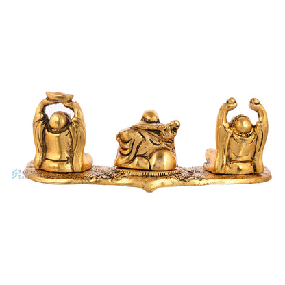 Elegant Metal Three/Triple Laughing Buddha Statue Idols for Gifting & Home Decoration | Spiritual & Artistic Decor