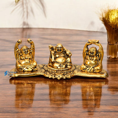 Elegant Metal Three/Triple Laughing Buddha Statue Idols for Gifting & Home Decoration | Spiritual & Artistic Decor