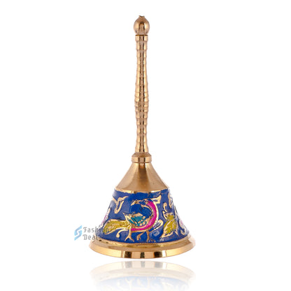 Decorative Meena Brass Hand Bell for Pooja – Ghanti for Mandir, Home, and Office Temple