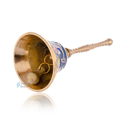 Decorative Meena Brass Hand Bell for Pooja – Ghanti for Mandir, Home, and Office Temple