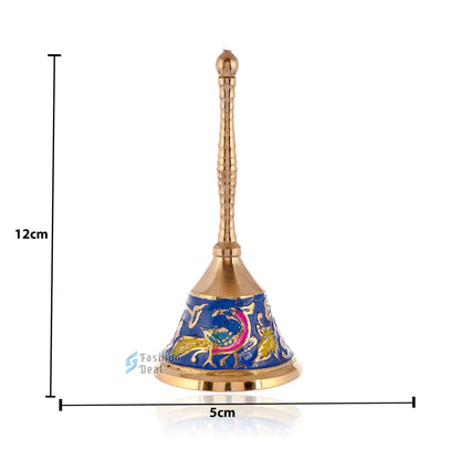 Decorative Meena Brass Hand Bell for Pooja – Ghanti for Mandir, Home, and Office Temple