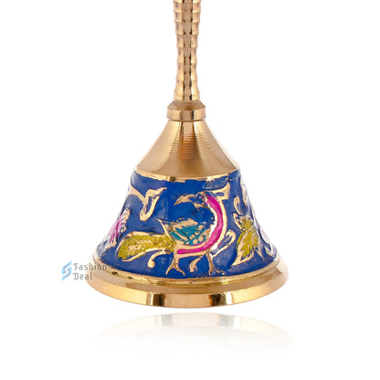 Decorative Meena Brass Hand Bell for Pooja – Ghanti for Mandir, Home, and Office Temple