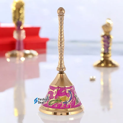 Decorative Meena Brass Hand Bell for Pooja – Ghanti for Mandir, Home, and Office Temple