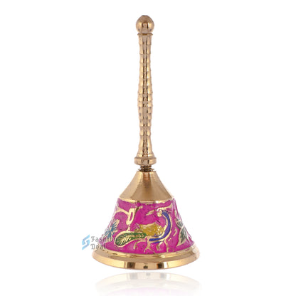 Decorative Meena Brass Hand Bell for Pooja – Ghanti for Mandir, Home, and Office Temple