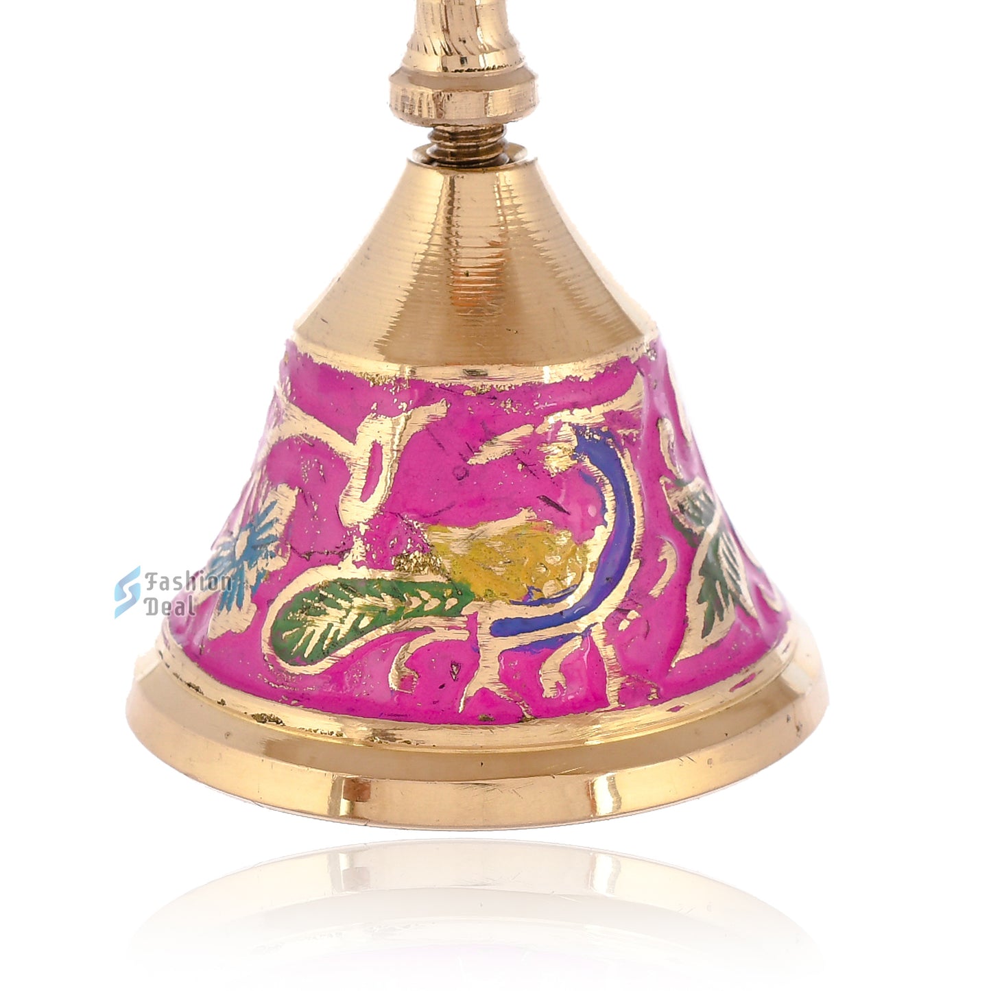 Decorative Meena Brass Hand Bell for Pooja – Ghanti for Mandir, Home, and Office Temple