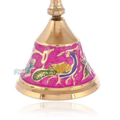 Decorative Meena Brass Hand Bell for Pooja – Ghanti for Mandir, Home, and Office Temple