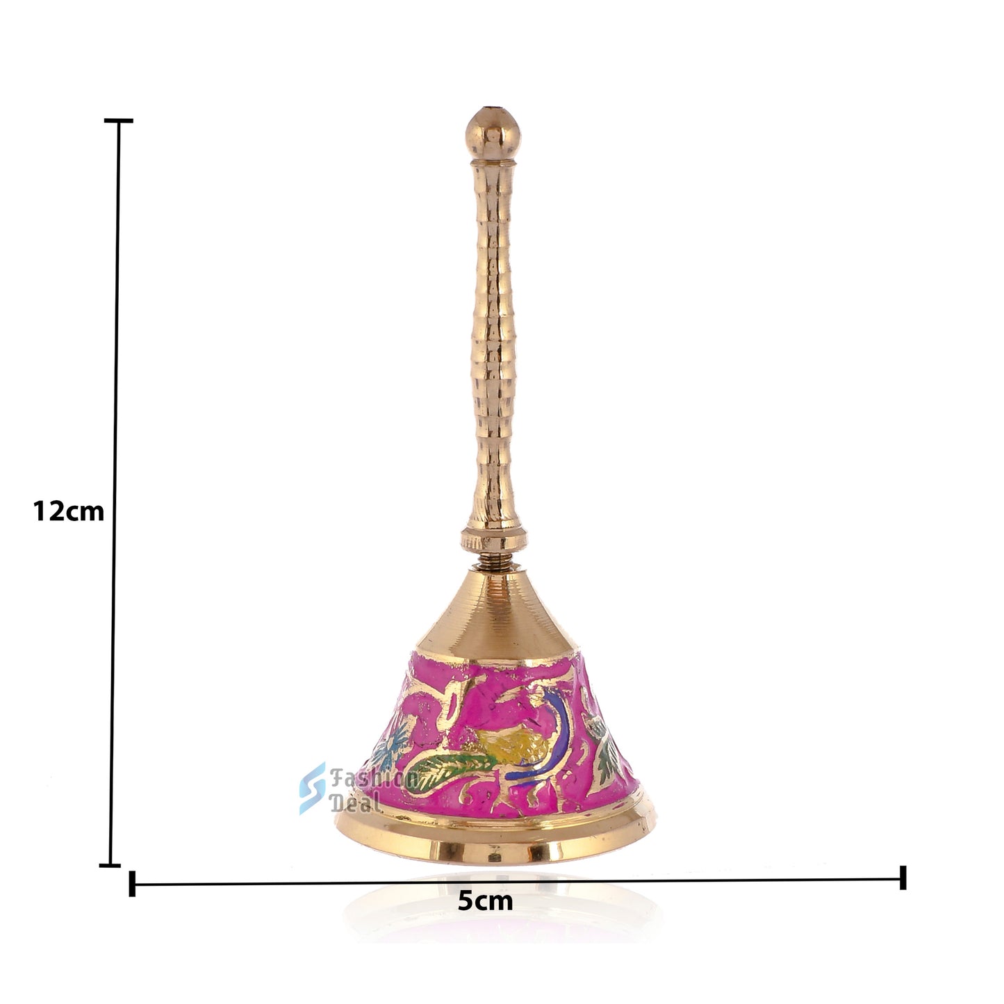 Decorative Meena Brass Hand Bell for Pooja – Ghanti for Mandir, Home, and Office Temple