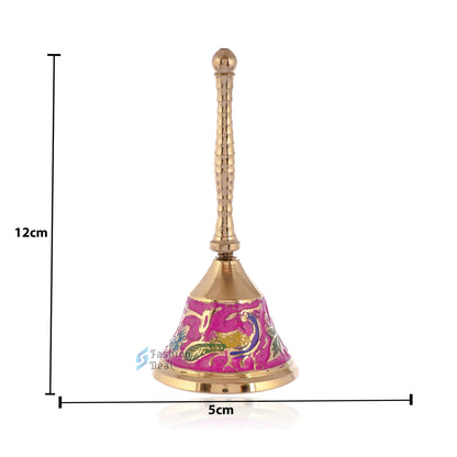 Decorative Meena Brass Hand Bell for Pooja – Ghanti for Mandir, Home, and Office Temple