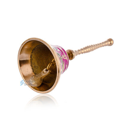 Decorative Meena Brass Hand Bell for Pooja – Ghanti for Mandir, Home, and Office Temple