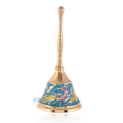 Decorative Meena Brass Hand Bell for Pooja – Ghanti for Mandir, Home, and Office Temple