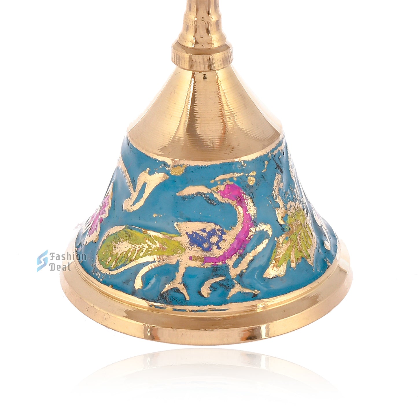 Decorative Meena Brass Hand Bell for Pooja – Ghanti for Mandir, Home, and Office Temple