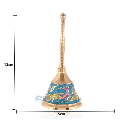 Decorative Meena Brass Hand Bell for Pooja – Ghanti for Mandir, Home, and Office Temple