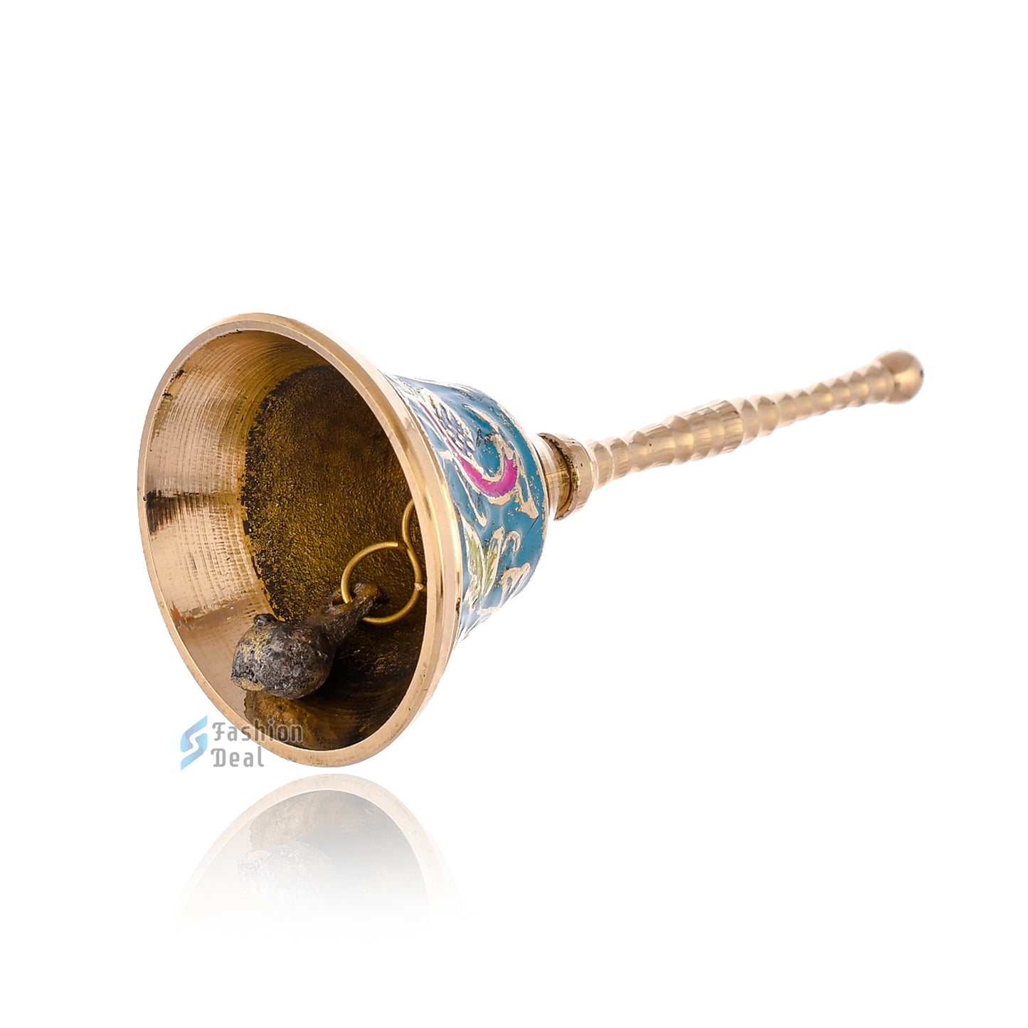 Decorative Meena Brass Hand Bell for Pooja – Ghanti for Mandir, Home, and Office Temple