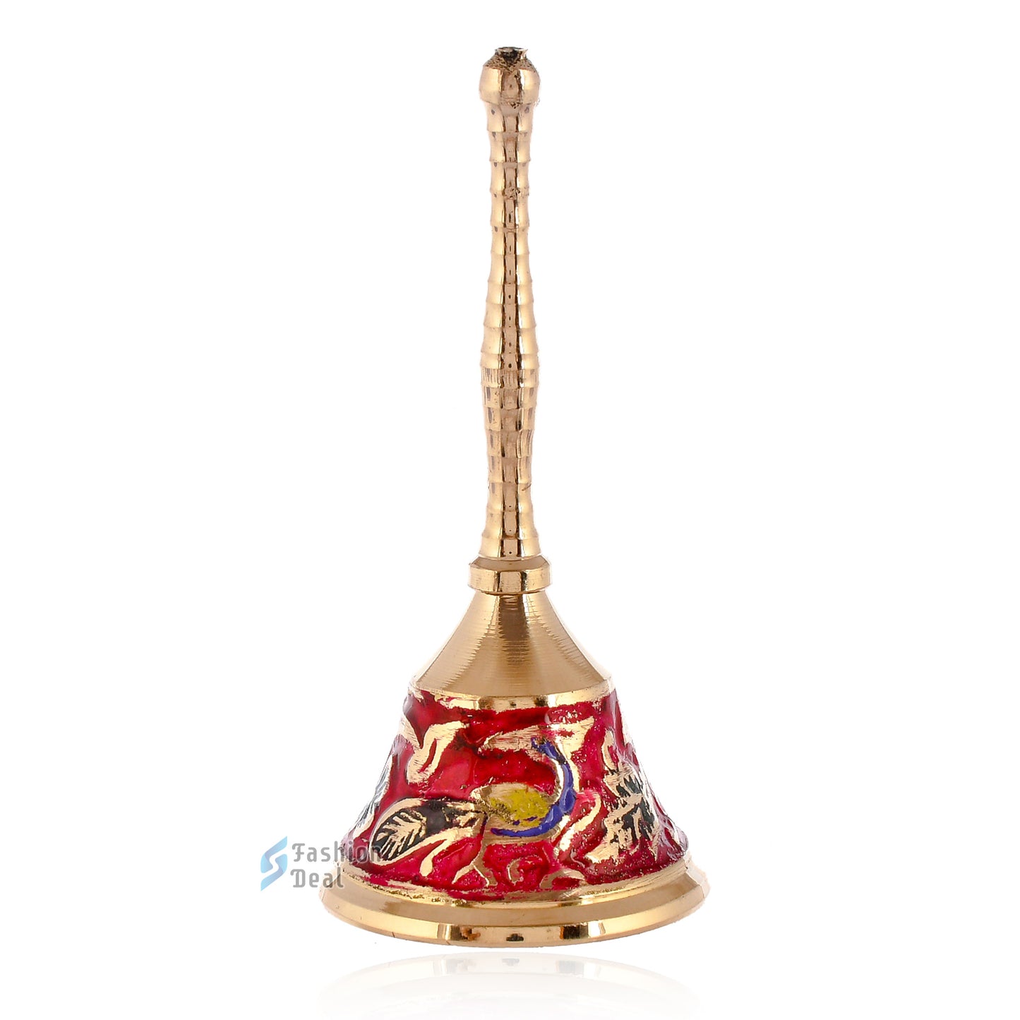 Decorative Meena Brass Hand Bell for Pooja – Ghanti for Mandir, Home, and Office Temple