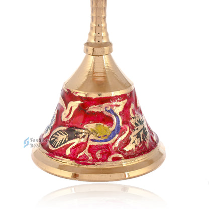 Decorative Meena Brass Hand Bell for Pooja – Ghanti for Mandir, Home, and Office Temple