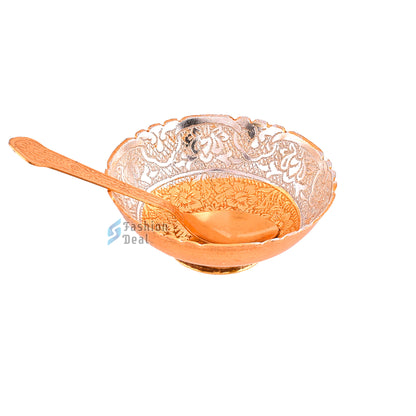 Gold & Silver Plated Round Bowl Spoon Set With Red Velvet Box – Premium Gift for Weddings, Home Decor & Special Occasions