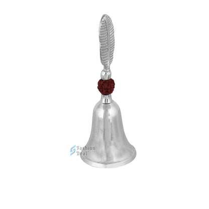 Decorative Rudraksh Brass Hand Bell With Red Velvet Box for Pooja – Ghanti for Mandir, Home, and Office Temple