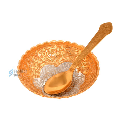 Gold & Silver Plated Round Bowl Spoon Set With Red Velvet Box – Premium Gift for Weddings, Home Decor & Special Occasions