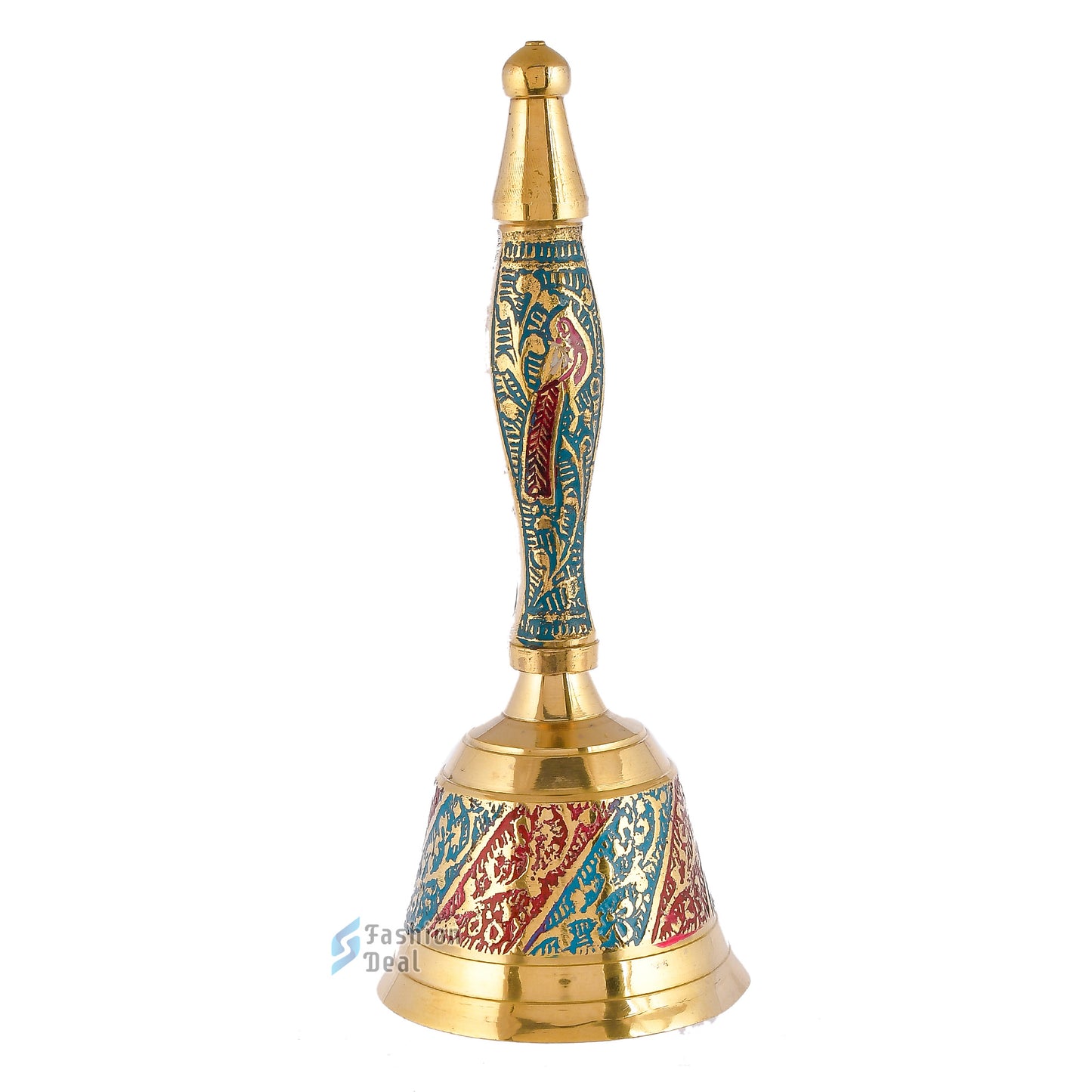 Decorative Meena Brass Hand Bell for Pooja – Ghanti for Mandir, Home, and Office Temple