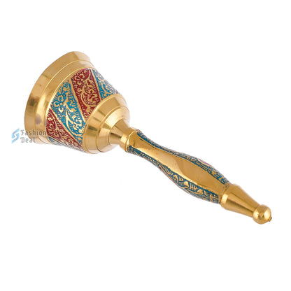 Decorative Meena Brass Hand Bell for Pooja – Ghanti for Mandir, Home, and Office Temple