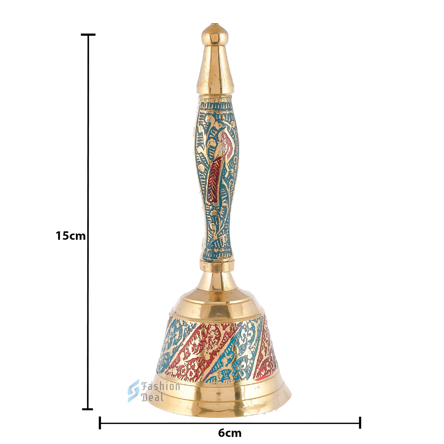 Decorative Meena Brass Hand Bell for Pooja – Ghanti for Mandir, Home, and Office Temple