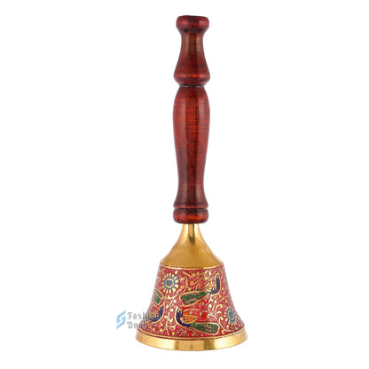 Decorative Metal Hand Bell With Wooden Handle for Pooja – Ghanti for Mandir, Home, and Office Temple