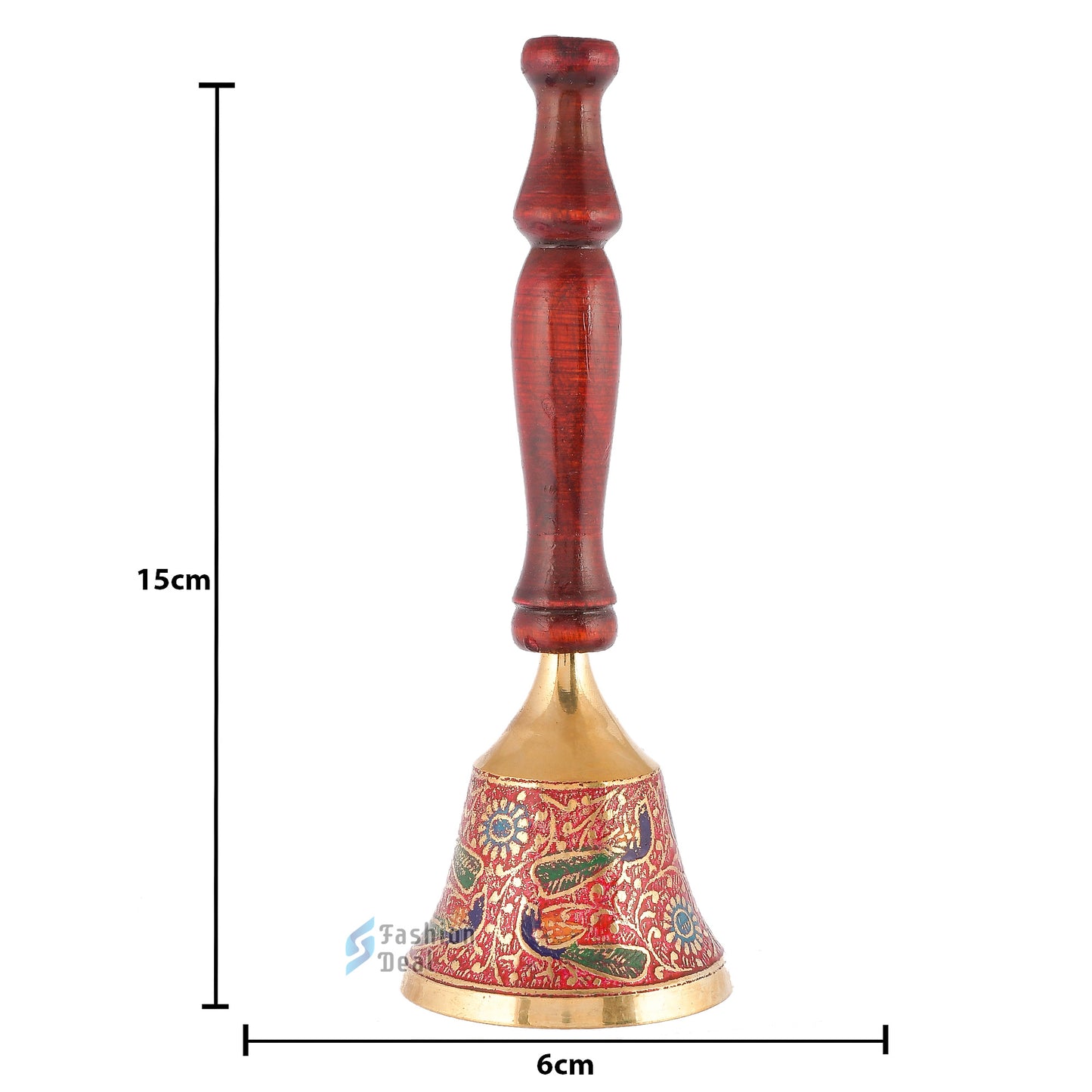 Decorative Metal Hand Bell With Wooden Handle for Pooja – Ghanti for Mandir, Home, and Office Temple