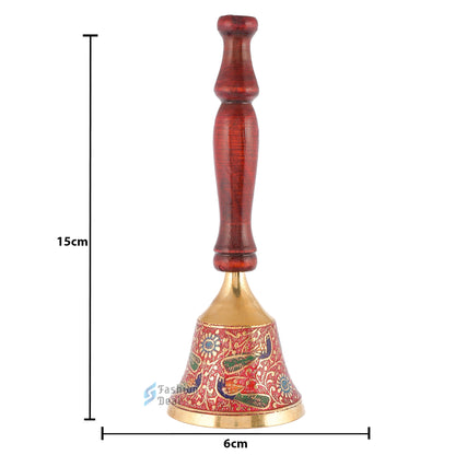 Decorative Metal Hand Bell With Wooden Handle for Pooja – Ghanti for Mandir, Home, and Office Temple