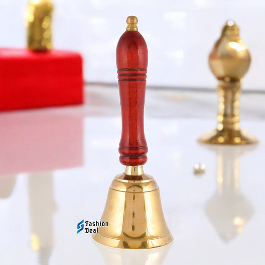 Decorative Metal Hand Bell With Wooden Handle for Pooja – Ghanti for Mandir, Home, and Office Temple