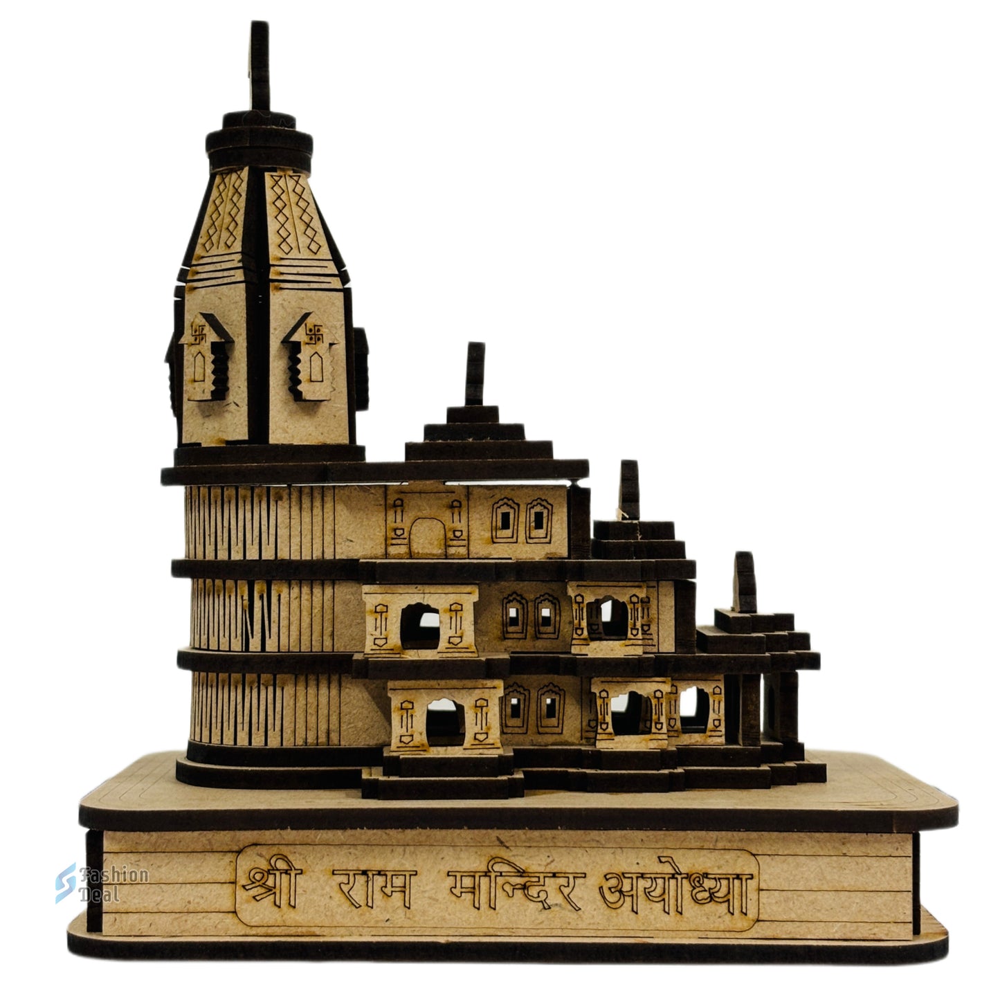 Wooden MDF Laser Cut 3D Ram Mandir Model – Perfect for Home and Temple Decoration