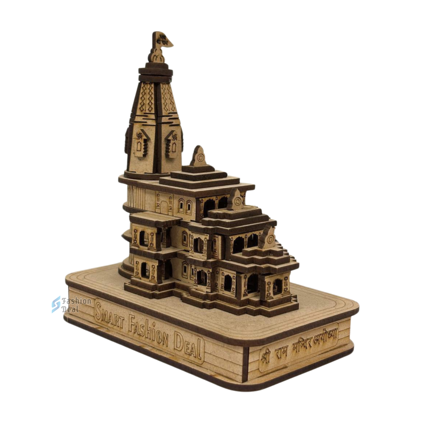 Wooden MDF Laser Cut 3D Ram Mandir Model – Perfect for Home and Temple Decoration