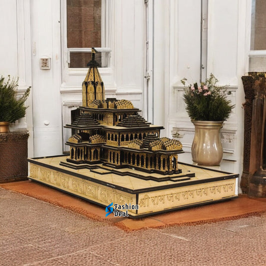 Wooden MDF Laser Cut 3D Ram Mandir Model – Perfect for Home and Temple Decoration