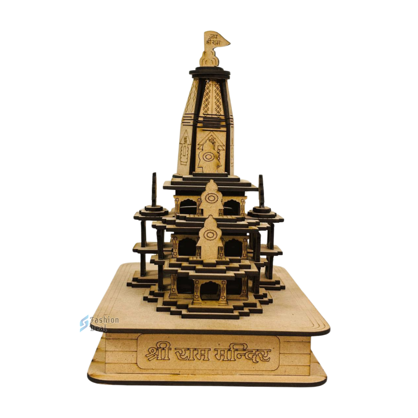 Wooden MDF Laser Cut 3D Ram Mandir Model – Perfect for Home and Temple Decoration