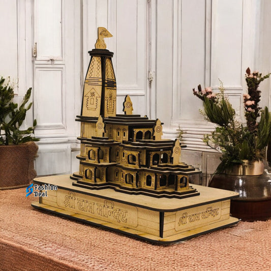 Wooden MDF Laser Cut 3D Ram Mandir Model – Perfect for Home and Temple Decoration