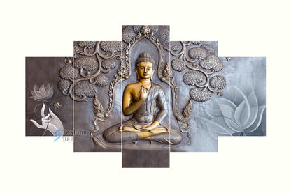 MDF Framed 3D Buddha Wall Painting Set of 5 Pcs for Home Decoration