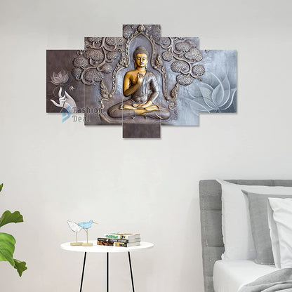 MDF Framed 3D Buddha Wall Painting Set of 5 Pcs for Home Decoration