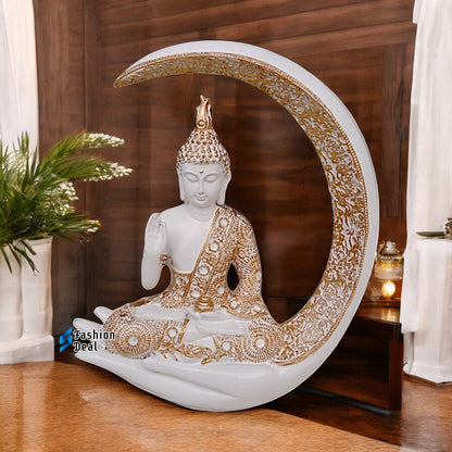 Elegant Buddha Seating on Moon Statue Idols for Gifting & Home Decoration (9 Inch) | Spiritual & Artistic Decor