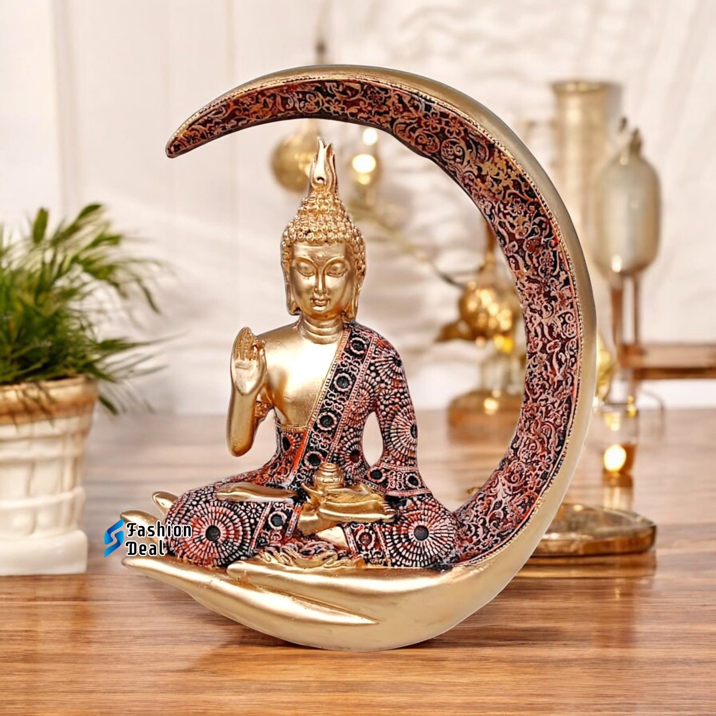 Elegant Buddha Seating on Moon Statue Idols for Gifting & Home Decoration (9 Inch) | Spiritual & Artistic Decor