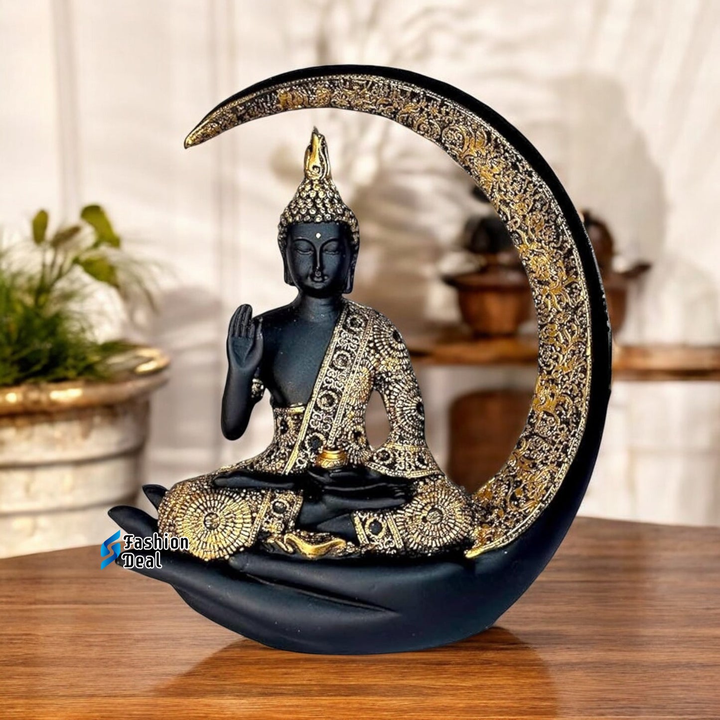 Elegant Buddha Seating on Moon Statue Idols for Gifting & Home Decoration (9 Inch) | Spiritual & Artistic Decor